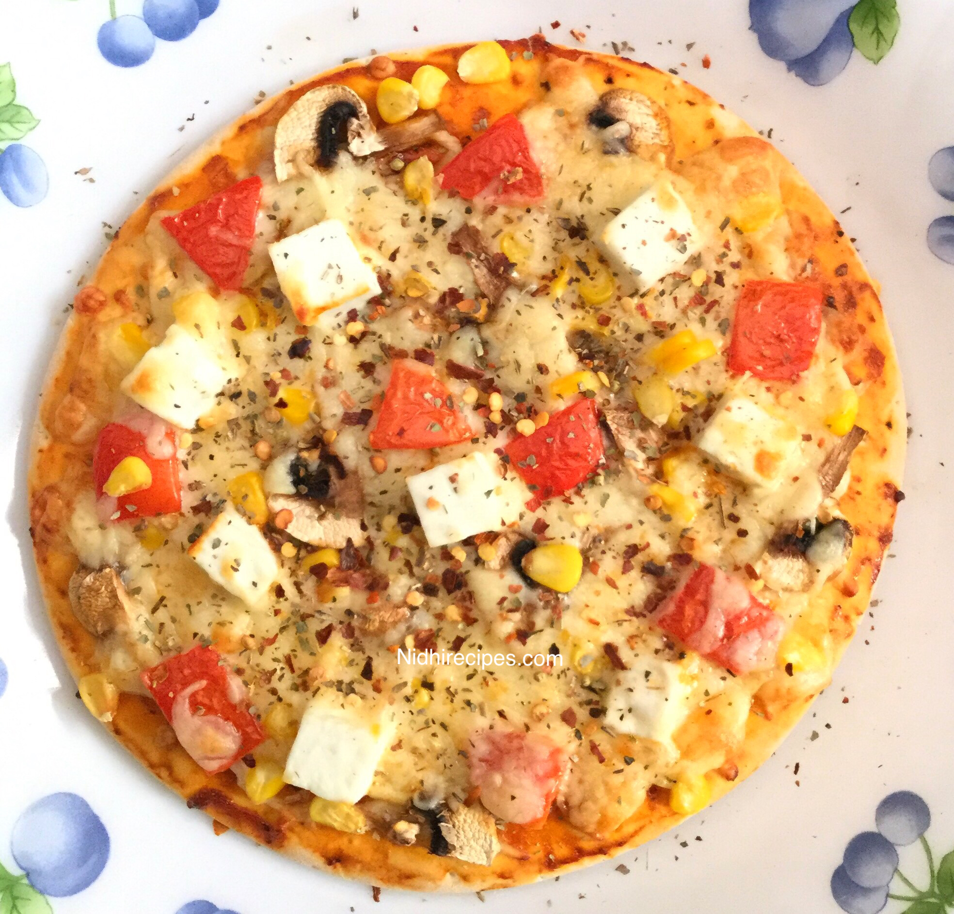 Tomato Corn Paneer and Mushroom Pizza (2)